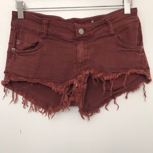 Brandy Melville maroon rust denim shorts sz 40 s
